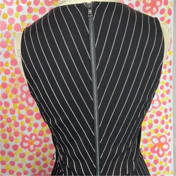 BCBGMAXAZRIA Professional Black Pinstripe Faux-Wrap Asymmetrical Belted Dress XS - Picture 12 of 13